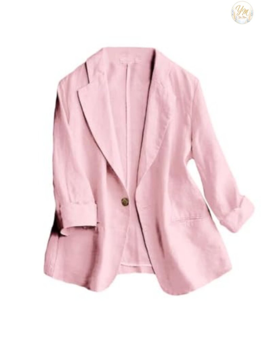 Linen Blend Blazer 3/4 Sleeve Women Casual Business Work Lightweight Suit Jacket